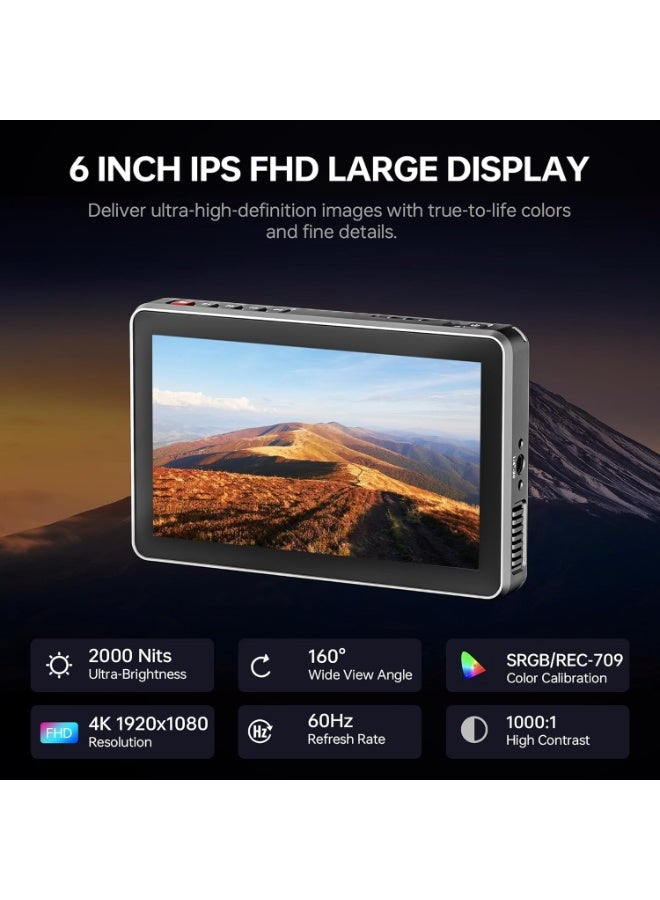 Viltrox DC‑X2 6″ Touchscreen Field Monitor – 2000 nits, Full HD 1920×1080 IPS, 4K HDMI In/Out, 3D LUTs, Waveform, Focus Peaking, Sunshade & NP‑F Battery Slot - Image 2
